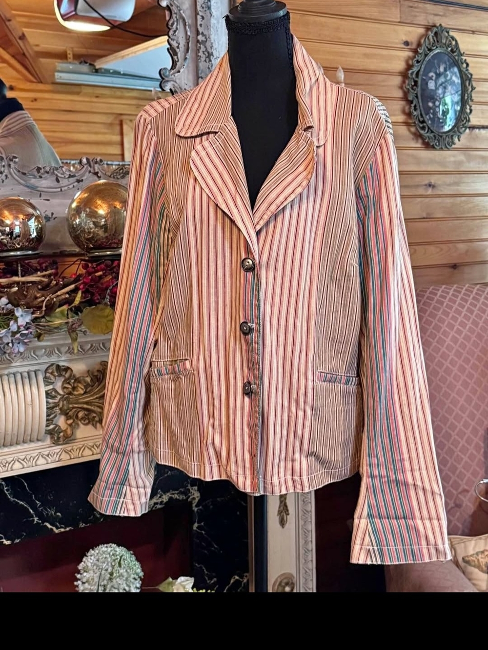 Johnny Was Pink Striped Button-Front Blazer